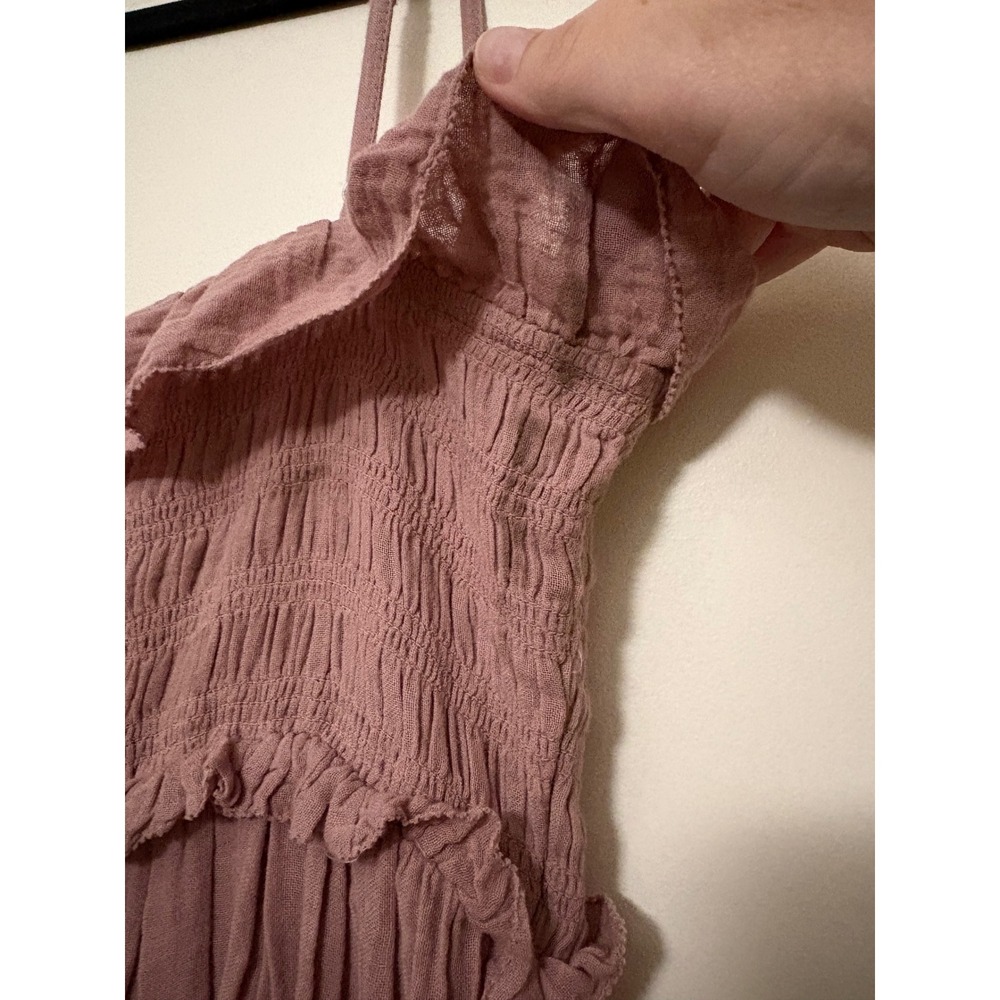 Zara Smocked Tiered Gauze Maxi Dress Mauve Rose Cotton Small - Picture 5 of 7